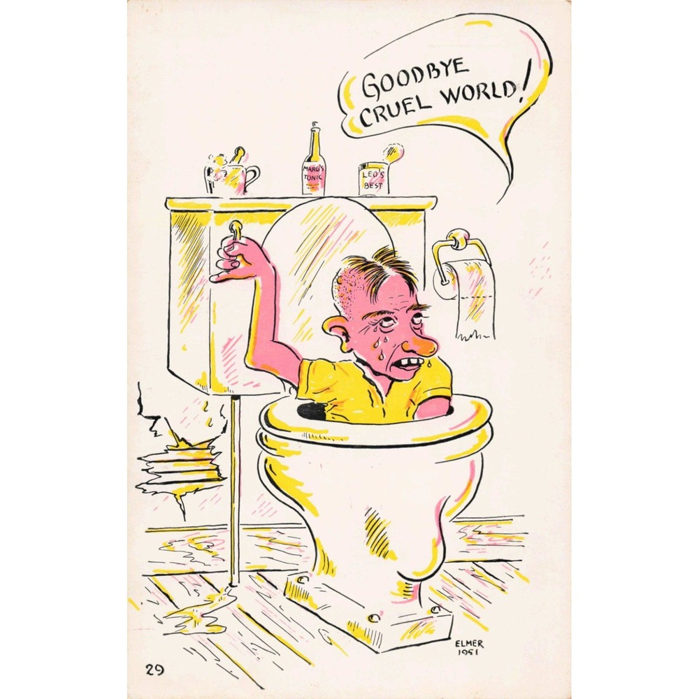 Vintage Elmer Anderson Comic Postcard Goodbye Cruel World Toilet Humor VG+ - Picture 1 of 2